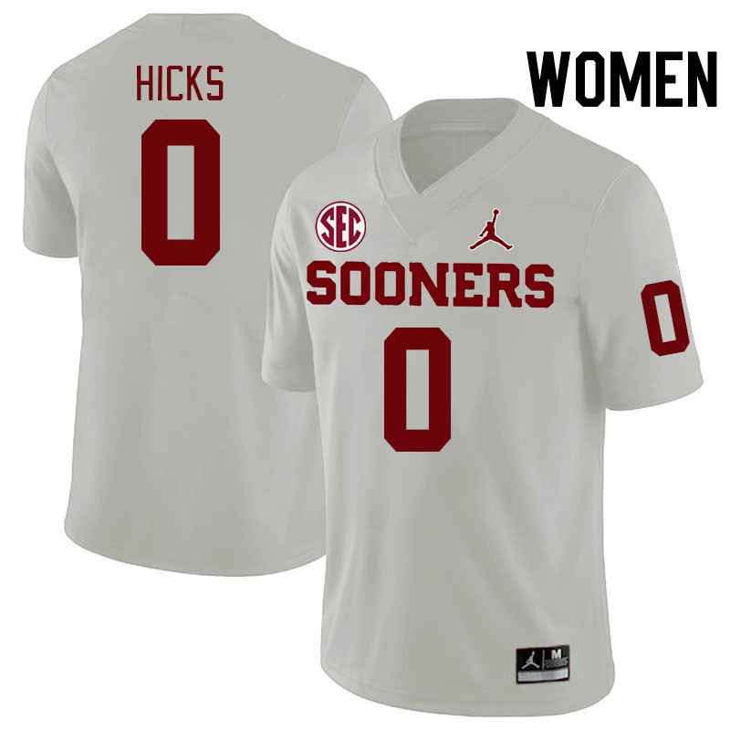 Women #0 Kalib Hicks Oklahoma Sooners 2024 SEC Conference College Football Jerseys-White
